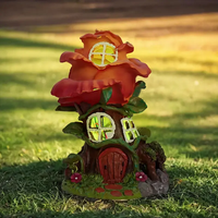 Statue en résine de maison de fée en forme de rose décoration de jardin éclairée pour l'affichage extérieur de la cour ornement de figurine de fée illuminée
