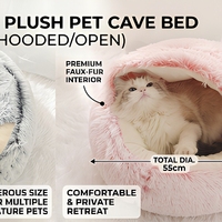 Lit pour animaux de compagnie en peluche semi-fermé, lit pour chien et chat, nid douillet rond, lavable, canapé pour animaux de compagnie d'intérieur