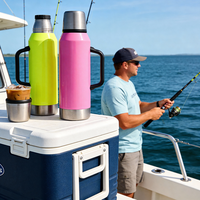 Bouteilles de sport tendance 2026 pour le camping et la pêche, en acier inoxydable 304, 1500 ml, à double paroi, personnalisables, avec couvercle double usage