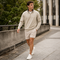 Sudadera Personalizada Beige de Algodón Premium con Cierre de Cremallera, Cuello Alto, Logotipo en el Pecho, Ribete Acanalado, Sudadera Casual Minimalista para Hombre