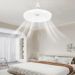 Ventilador de teto com luz LED, cabeça móvel inteligente com escurecimento, lâmpada E27, decoração para casa, controle remoto 360°, ventilador de teto moderno
