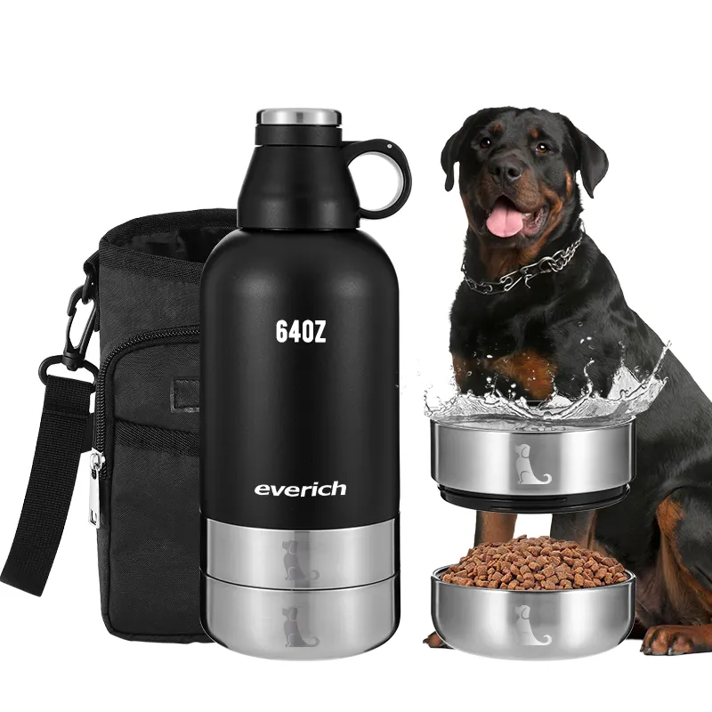 Wholesale 3in1 32oz 64oz Food Grade Leak Proof Portable Puppy Pet Travel Water Bottle with food bowl For Dogs