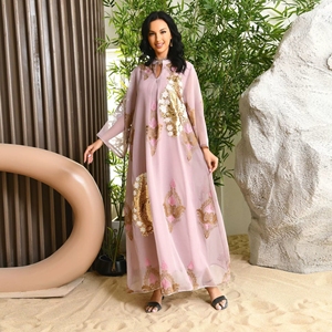 Abito da Sera <span class=keywords><strong>Lungo</strong></span> Abaya di Lusso Modesto 2025 per <span class=keywords><strong>Donna</strong></span> con Ricamo di Perline Dubai Islamico per Speciali Occasioni Musulmane Tradizionali - Product Image 3