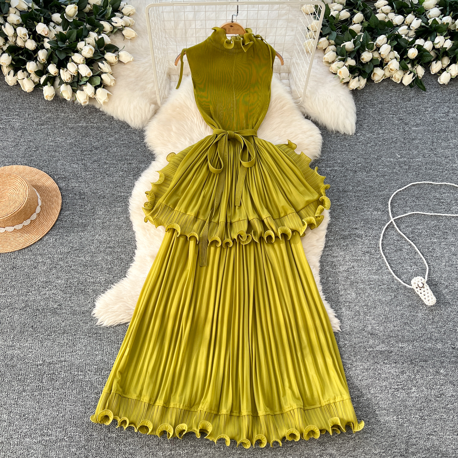 knee length dresses for ladies Sky Blue Cornflower Flounce Dress