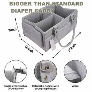 Organisateur de couches pour bébé en feutre portable avec compartiments, grand format, gris - Product Image 2