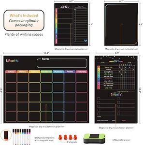 <span class=keywords><strong>Calendario</strong></span> de borrado en seco magnético, tablero de nevera, planificador de comidas <span class=keywords><strong>semanal</strong></span>, tablero de menú para cocina, estilo <span class=keywords><strong>pizarra</strong></span> - Product Image 3
