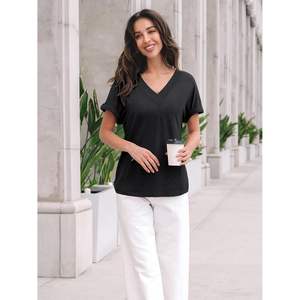 2025 femmes 2025 printemps mince Style mignon basique tenues à la mode col en v à manches courtes T-Shirt respirant été hauts - Product Image 5