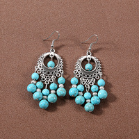SC Offre Spéciale déclaration Turquoise gland boucles d'oreilles chinois Vintage pierre boucles d'oreilles rétro Turquoise pendentif boucles d'oreilles pour les femmes