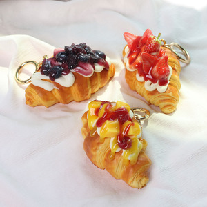 New 3D Simulation Resin Fruit Croissant Keychain Strawberry Blueberry Mango Food Play Key <b>Ring</b> Bag Purse DIY Craft Decor - Product Image 2