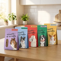 Sacs personnalisés pour aliments pour animaux de compagnie à huit soudures latérales, pochettes à fermeture éclair autoportantes en forme de dessin animé pour nourriture pour chiens et chats