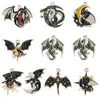 Breloques en émail Dragon Gothique, Pendentifs Breloques Fleur Soleil Lune en Or Noir, Breloques Pendantes Animaux en Alliage Métallique