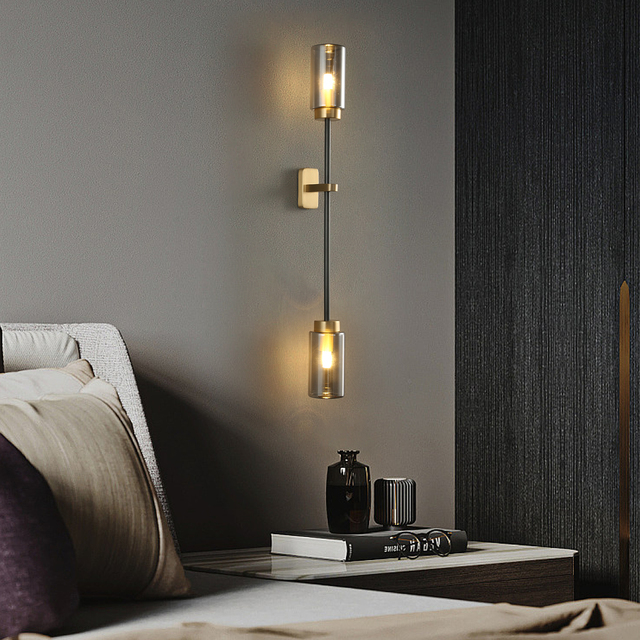 Factory American-Style Creative Art Double Heads Brass&Glass Wall Mounting Light for Hotel Home Living Room Wall Sconce Lamp