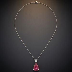 Classic Women's 925 Silver <b>Ruby</b> Pendant <b>Necklace</b> With Round Diamond Snake Chain Water Drop Shape Everyday Wear - Product Image 3