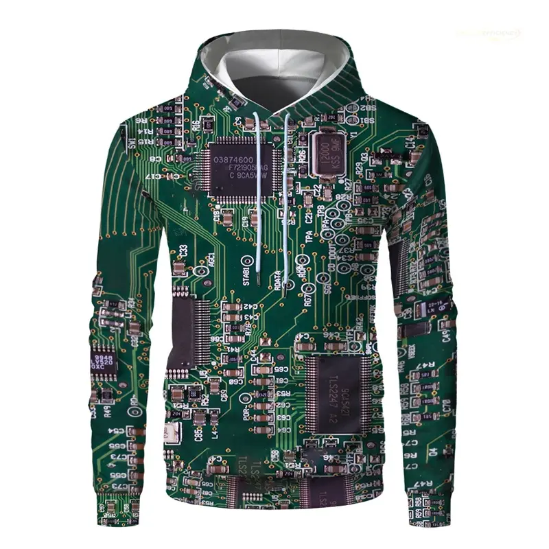 Điện tử chip grpahic Hoodies cho nam giới 3D in bảng mạch CPU patten Áo chui đầu áo vui hoodie Tops dạo phố