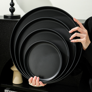 Commercial <strong>Plastic</strong> Large Round <strong>Serving</strong> Tray, Round Black Dish <strong>Plate</strong> for Cake Dessert Cookie Vegetable Fruit Tea Home Use - Product Image 6