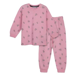 Kids Pajama Sets High Quality Stylish and Cute 100% Cotton Single Jersey Pajama Set with Pink Floral Patterns