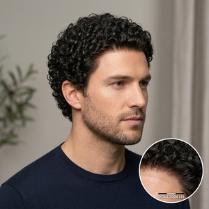 Parrucchino Professionale <span class=keywords><strong>da</strong></span> <span class=keywords><strong>Uomo</strong></span> in Pizzo Integrale con # Sistema di Capelli Umani Personalizzabile, 4 Pezzi, Colore Marrone Medio - Product Image 1