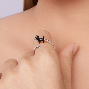 Bague ouverte ajustable en argent sterling 925 avec motif Border Collie et émail noir, pour femmes, adolescentes, amoureuses des animaux, cadeau de bijoux mignon SCR1165 - Product Image 5