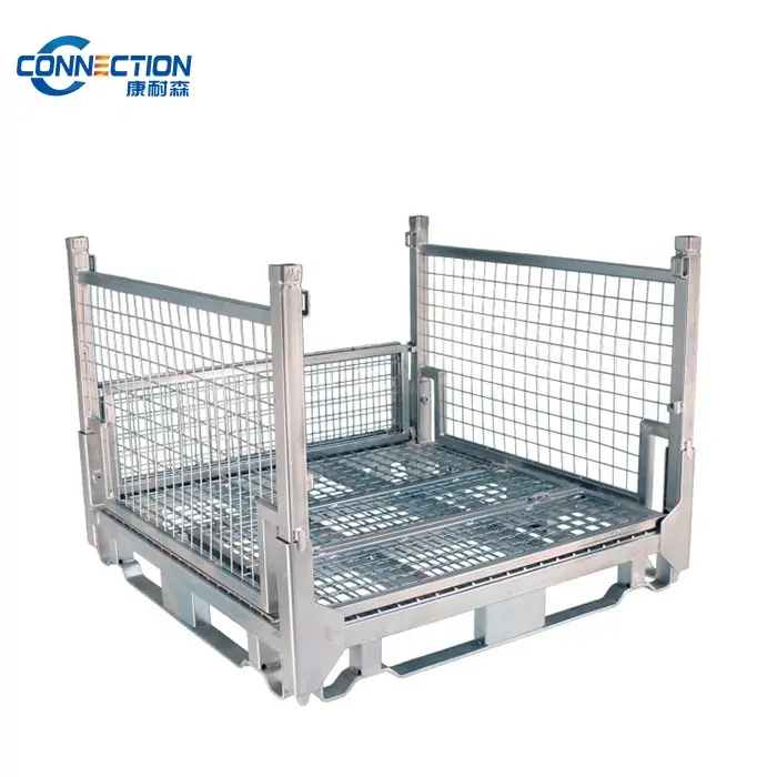 Aço resistente alta capacidade armazém malha caixa arame gaiola metal bin armazenamento recipiente galvanizado armazenamento gaiola