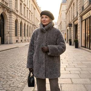 Manteau élégant pour femme en fausse <span class=keywords><strong>fourrure</strong></span> écologique, veste d'hiver chaude en <span class=keywords><strong>laine</strong></span> d'agneau, longueur mi-longue, avec doublure en peau de mouton intégrée, vêtement d'extérieur de luxe - Product Image 5