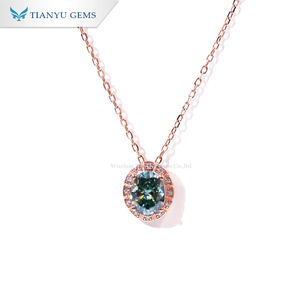 Collar con Colgante de Piedra Principal Redonda Verde con Halo de Moissanita Tianyu, una Pieza Única y Exquisita, Perfecta como Regalo de Aniversario - Product Image 3