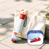 Parapluie manuel pliable 5 sections Cutepet Série IP, revêtement noir, motif lapin/chiot 3D, portable pour le camping, protection UPF 50+, format de poche, logo personnalisable