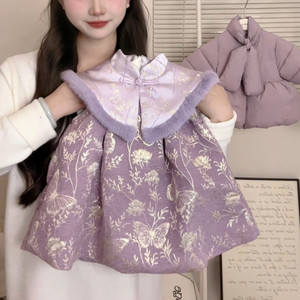 Tongxingyuan Girls Chinese Style Hanfu Dress Long Sleeve Fleece Lined Autumn Winter Princess Dress For Baby Girls - Product Image 4