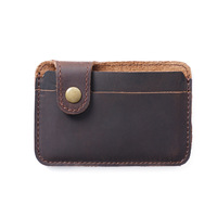 Dompet Kartu Kulit Asli Crazy Horse dengan Kancing Tekan, Tipis, Mini, dari Kulit Sapi