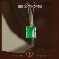 TANGPEI Pendentif carré tendance en alliage plaqué or avec CZ vert effet jade pour femme, chaîne à maillons, cadeau minimaliste