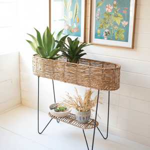 Décoration de jardin Jardinière ronde en fer et canne et jardinière en osier et jonc de mer de couleur naturelle - Product Image 1