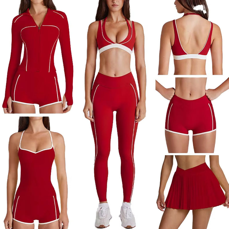 2025 New Plus Size 7-Piece Women's Fitness Sportswear Set Leggings Shorts Bra Workout Yoga Wear Front High-Waisted Spandex/Nylon