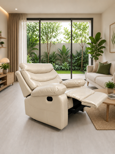 Sillón Reclinable de Cuero Crema, Sofá RC, Sillón Tapizado, Asiento de Respaldo Alto para Sala de Estar, Hotel, Apartamento - Product Image 4