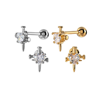 Boucles d'oreilles en forme de cœur en acier inoxydable avec dos à billes et filetage interne pour un ajustement sécurisé, accessoires de piercing pour hélix et lobe, pour hommes et femmes