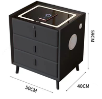 Mesita de Noche Inteligente con Cubierta de Vidrio, Carga Inalámbrica, Iluminación LED, Diseño Ecológico para Dormitorio Moderno, Sala de Estar, Muebles de Hotel