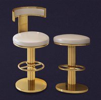 Tabouret de bar moderne en acier inoxydable doré brillant avec revêtement en cuir synthétique et repose-pieds pour hôtel, café, boutique