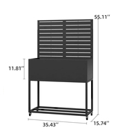 Jardinière multifonctionnelle sur mesure avec étagère de rangement pour bûches, treillis métallique à lattes, roulettes robustes et jardinière surélevée