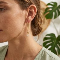 Pendientes de Cadena de Doble Capa con Cuentas de Zirconia en Forma de Lágrima, Chapados en Oro, de Acero Inoxidable, Joyería de Moda al por Mayor Dreamshow