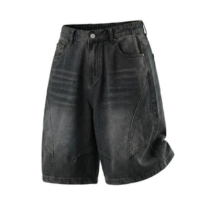 Shorts en jean déchiré pour homme, respirant, mi-long, à empiècements structurés, délavé, style vintage, coupe ample, 5 pouces, collection été 2026, décontracté - Product Image 1