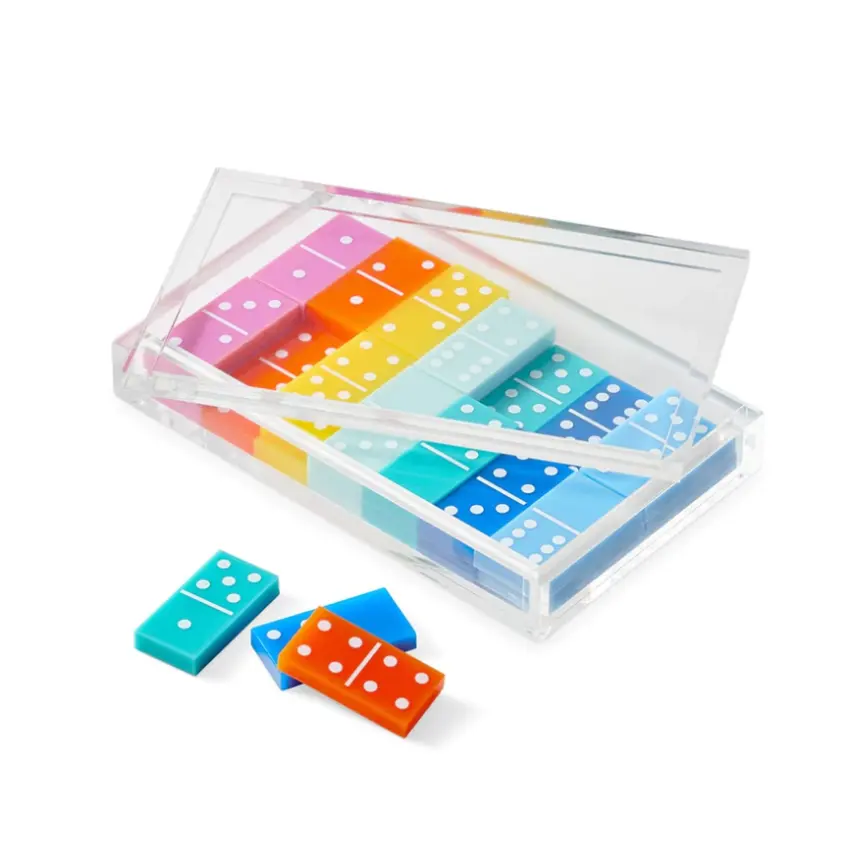 Lucite Domino Blocks Table Game Custom Colored Dominoes Double 6 Acrylic Luxury Dominoes Game Set For Adults