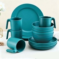 Ensemble de vaisselle moderne réutilisable incassable, assiettes, bols, tasses, 16 pièces, ensemble de vaisselle en plastique PP coloré pour la cuisine, usage quotidien