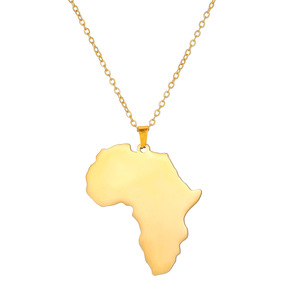 Collier avec carte de l'Afrique en acier inoxydable, pendentif plaqué or 18 carats, bijoux unisexe, cadeau - Product Image 5