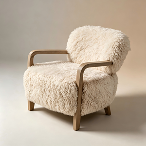 Fauteuil Yeti en peau <span class=keywords><strong>de</strong></span> mouton, dossier incliné bas, structure en bois massif, chaise <span class=keywords><strong>de</strong></span> détente pour salon, hôtel, appartement - Product Image 2