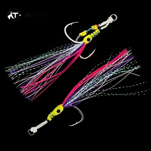 2 pz/borsa di acqua salata linea colorata piuma Assist Jigging Hook pesca Glow Teaser ganci Stinger per Slow Pitch Jigs - Product Image 4