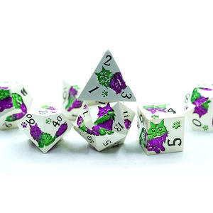 Ensemble de dés de jeu de rôle Dragons et donjons de haute qualité, forme polyédrique, dés D&D personnalisés, métal argenté, 7 pièces, design <span class=keywords><strong>chat</strong></span> pour jeu de rôle - Product Image 4