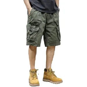 Cargo shorts men' summer spring multi-pocket breathable bamboo fiber straight five-point pants