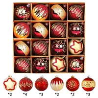 Beliebtes Neues 16-teiliges Rot-Gold Luxus Bedrucktes Weihnachtskugel-Set Plastik Christbaumkugeln Festliche Geschenk- und Partydekoration