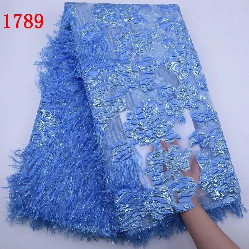 Embroidery Brocade Fabrics For Women Wedding New Brocade Lace Fabric African Feather Tulle Lace 1789