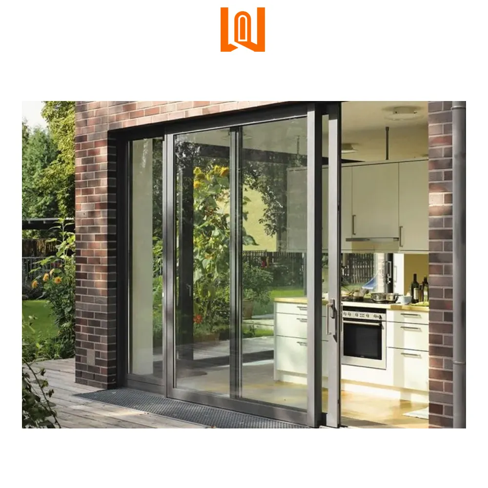 Wanjia porta de pátio deslizante de vidro, porta deslizante grande de alumínio acústico e cozinha