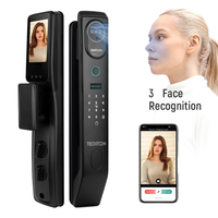 Sonnette intelligente WiFi Tropernic K03 en alliage d'aluminium, serrure numérique intelligente à cylindre coulissant avec reconnaissance faciale 3D pour porte en bois