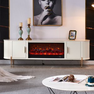 Table <span class=keywords><strong>console</strong></span> TV minimaliste nordique avec insert de cheminée intégré, meuble élégant finition blanche pour salon de villa - Product Image 1